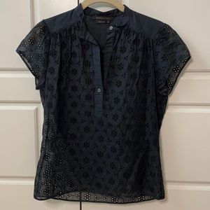 BCBG navy eyelet short sleeve blouse